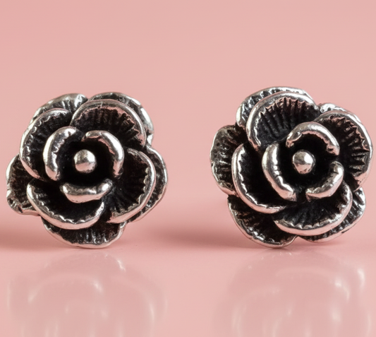 Rose Shaped Sterling Silver Earrings